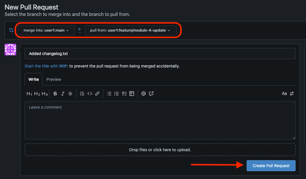 Gitea create pull request